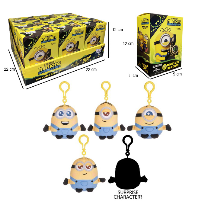 (Mis 0) MINIONS & MONSTERS Peluche Portachiavi c/Bagclip 11,5cm In Blind Box 5ass..x9..x36